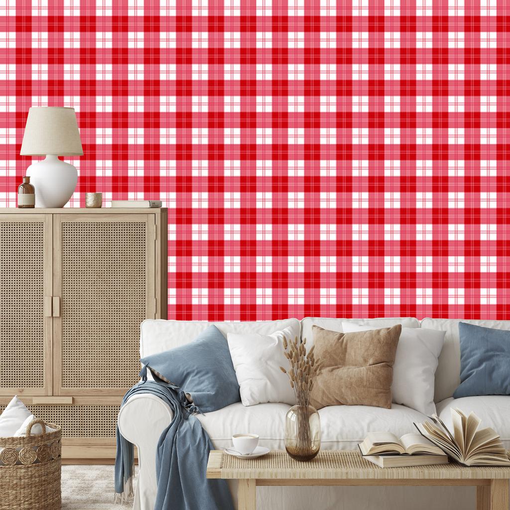 Red Checkered Wallpaper Coral and Red for Living Room and Bedroom 50x1000