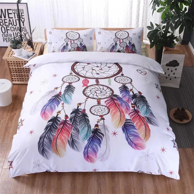 Dreamcatcher Duvet Cover Sets Bohemian Magic Feather Blue Galaxy Bedding Set Luxury Dream Catcher Comforter Cover Set Full Size