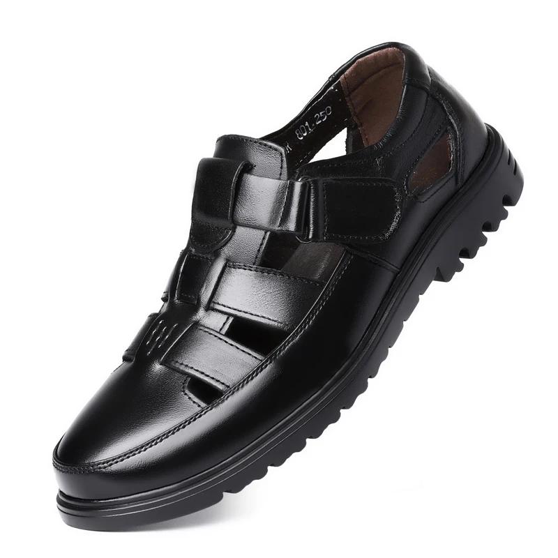 

High Quality Casual Leather Sandals Classic Business Office Shoes for Men Summer 2026 New Non-slip Work Shoes Comfy Walking Shoe 44 чорний