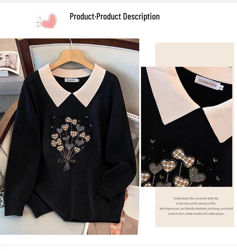 Plus Size Women's Winter Lapel Top - Slimming Long Sleeve Sweater Knitwear for Curvy Girls 200/300 Jin 8026
