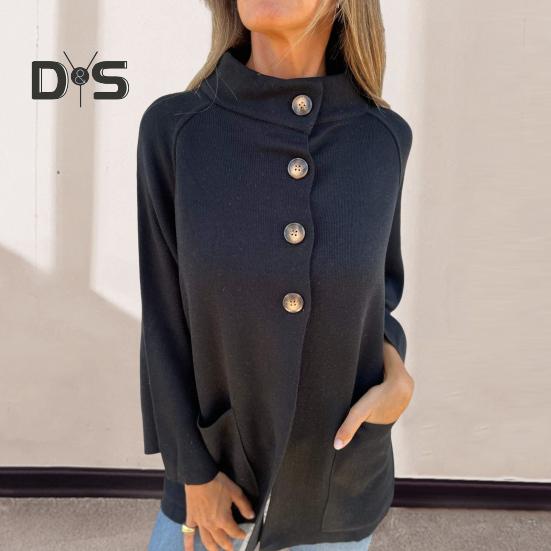 Winter Damen Strickjacke Reverskragen Einreihige Strickjacke Lange Ärmel Oberbekleidung mit Taschen Warme Wärmespeicherung OL Pendlermantel