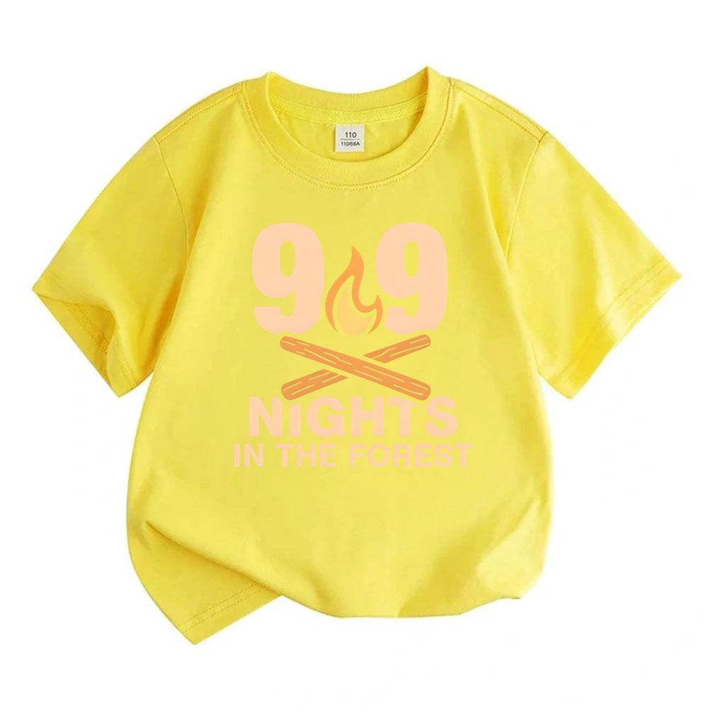 Kids Boys Girls 100% Cotton Crew Neck Short Sleeve T-Shirt, 99 Nights In The Forest Campfire Print Casual Soft Tee for Camping Trip Daily Wear