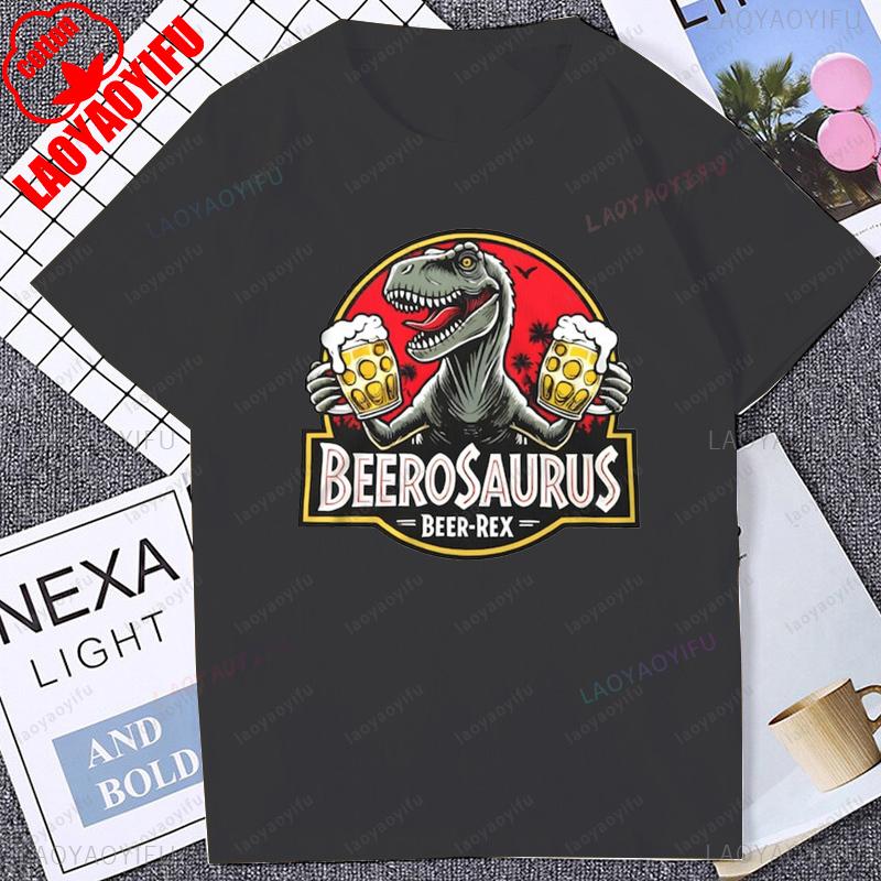 BeeroSaurus Zabawny Piwny Rex Dinozaur Design Koszulka Lata 80. 90. Styl Vintage Miłośnicy Piwa Unikalna Męska Koszulka Letnia Codzienna Damska Koszulka