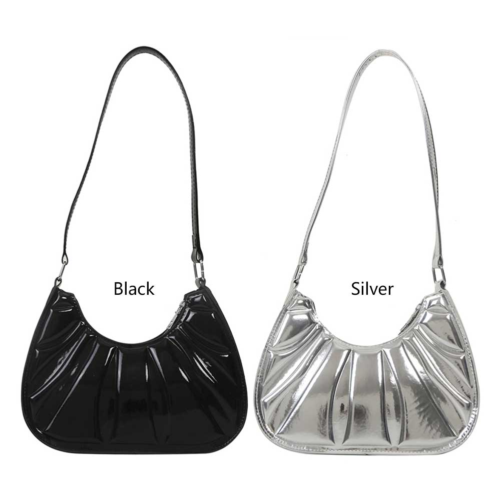 Women Shoulder Bag Fashion Pleated Small Tote Bags PU Leather Casual Simple Elegant Portable Solid Color Female Armpit Bag