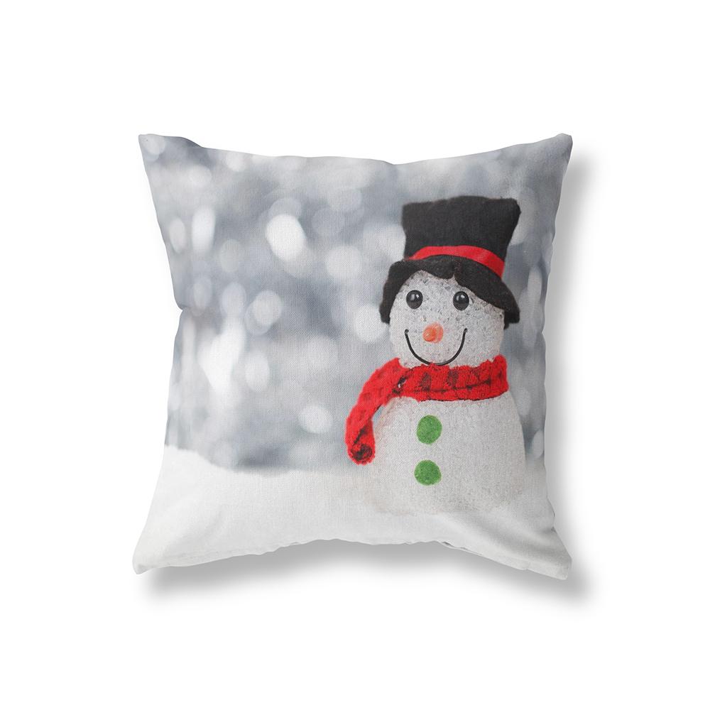 Merry Christmas Cute Snowman Print Pattern Polyester Cushion Cover Home Living Room Sofa Decoration Square Pillow Pillow Cover