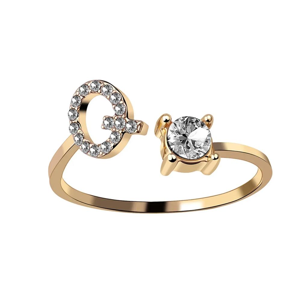 Adjustable Initials Rings Stainless Steel Simple Zircon Letter Rings for Women Wedding Band Couples Jewelry Accessories Gifts