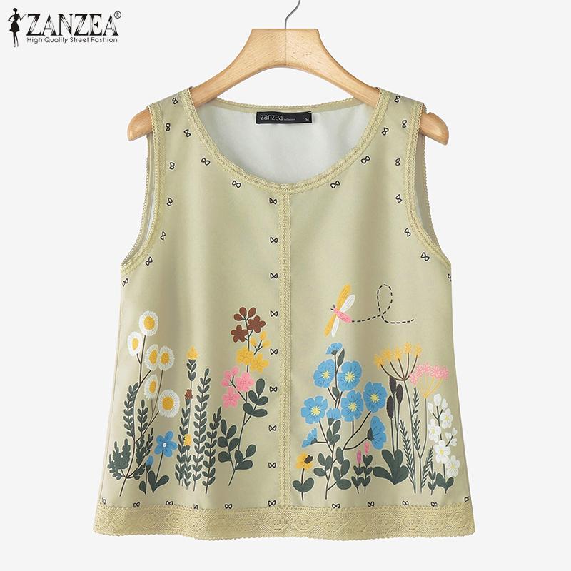 ZANZEA Women Casual Round Neck Summer Sleeveless Print Tank Tops