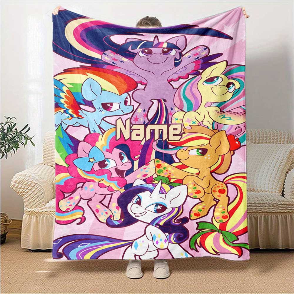 Little Pony (11) Personalized Text Blanket Multi-purpose Customizable Blanket Durable Comfort Perfect for Office Office Chair Livingroom Picnics