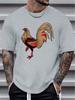 Unisex White Tee Retro Red Brown Rooster Animal Graphic Print Short Sleeve Loose Casual Top For Adult Male Daily Street Wear Outfit