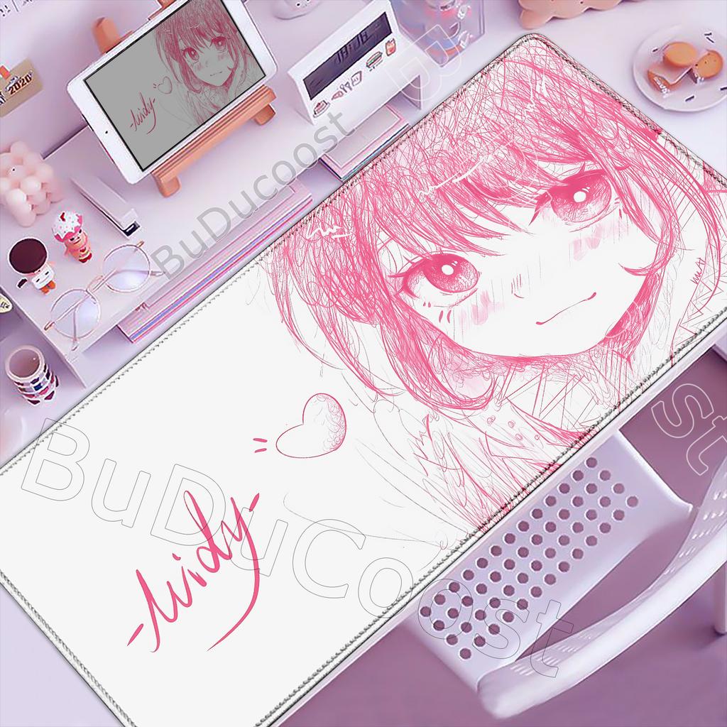 Pretty Pink Anime Girl Mousepad PC Gamer Cute Large Desk Mat Office Laptop Gaming Mouse Pad Kawaii PC Keyboard Rug Birthday Gift