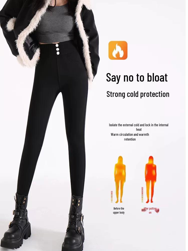 Women's Plus Velvet Thick Black Leggings: Elastic, Skinny, Pencil Pants for Spring, Autumn, Winter.