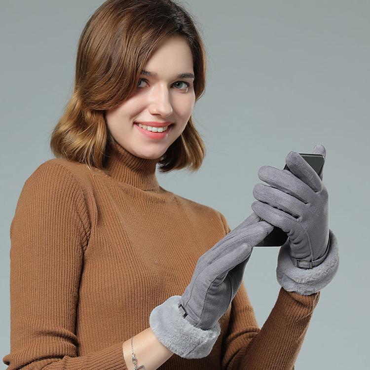 Women Winter Suede Gloves Fur Cuffs Touchscreen Gloves Soft Warm Fleece Lined Gloves