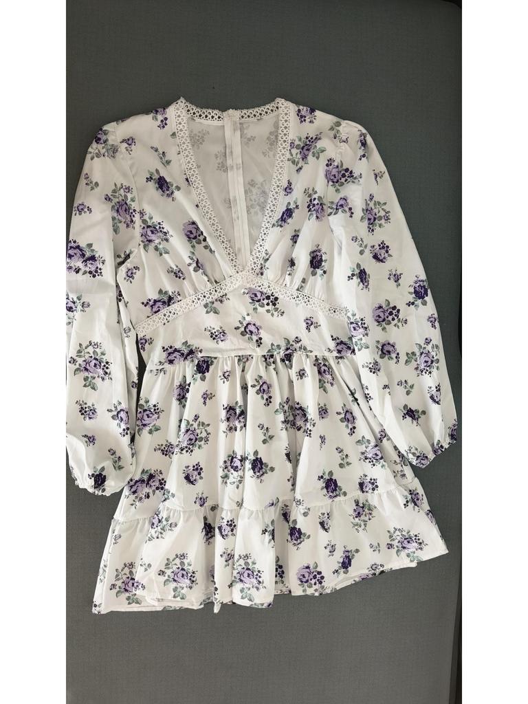 2025 Spring Sweet Print V-neck Lace Short Dress for Women