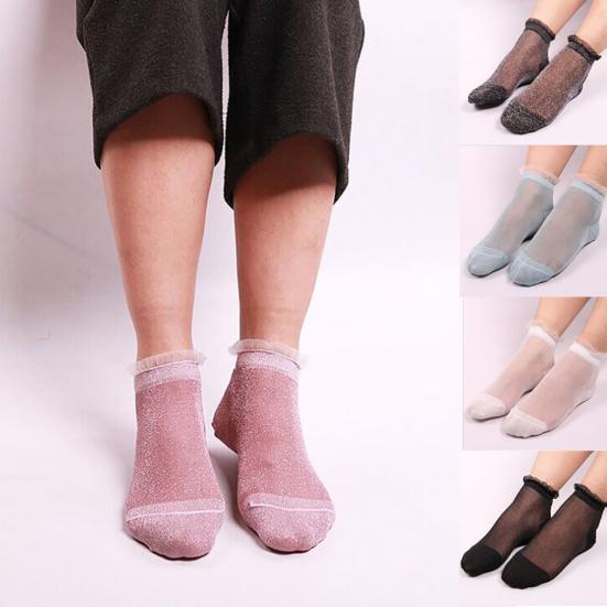 Summer Women Ladies Sheer Silky Glitter Transparent Lace Ankle Socks Gift