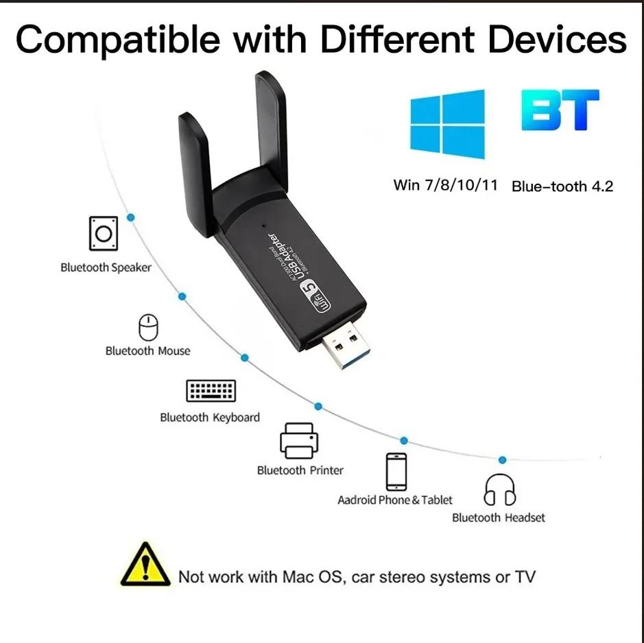 1300Mbps Bluetooth 5.4 WiFi Adapter Dual Band 2.4G/5Ghz Wireless Network Card 4-Antenna Wireless Receiver For PC/Laptop Driver Free