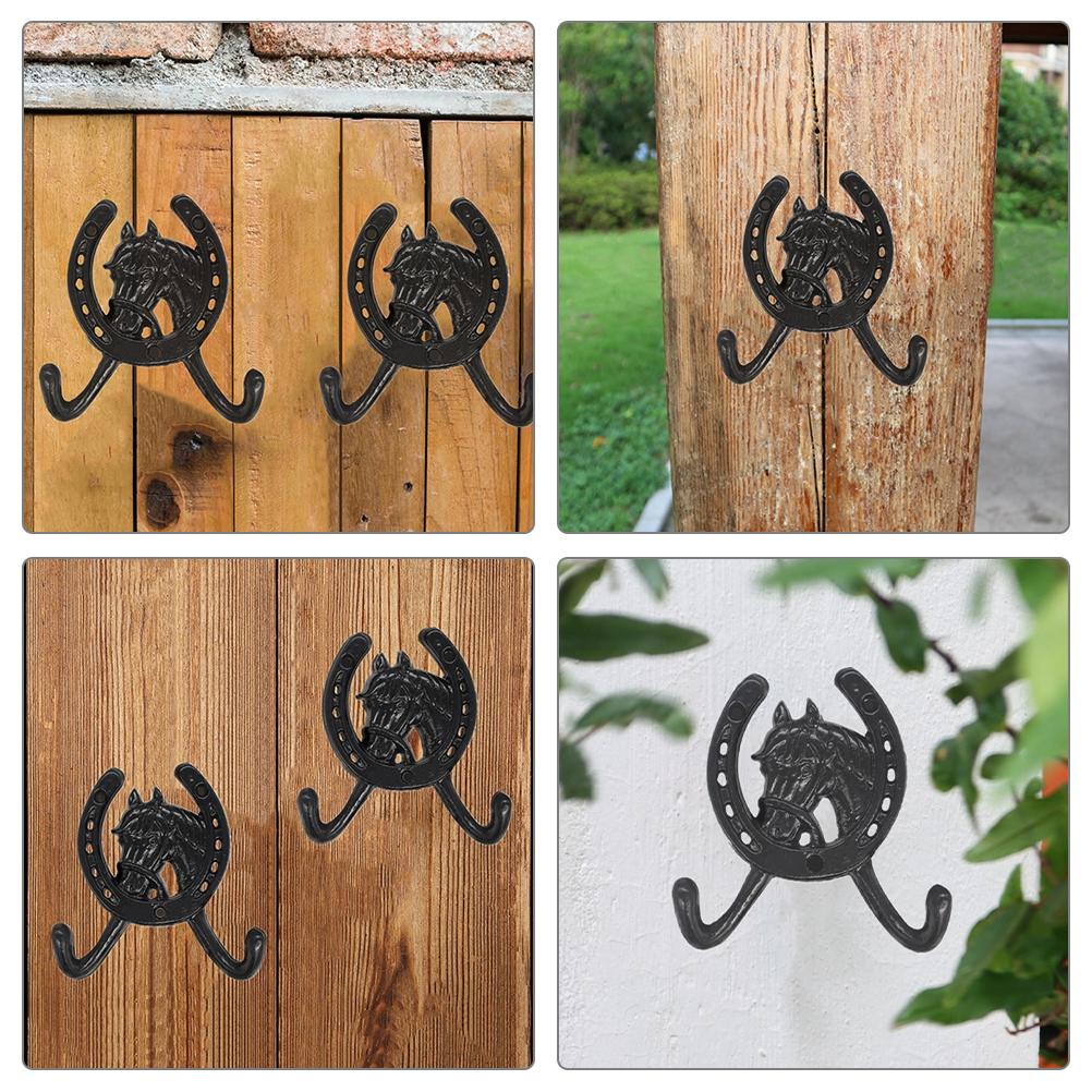 Bathroom Hook Coat Hooks European Style Creative Horse Head Horseshoe Double Wall Cast Iron Black