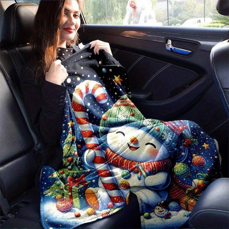 1pc Christmas Snowman Printing Lightweight Flannel Blanket, Comfortable and Warm Blanket, for Camping Sofa Bed and Couch Office, Gift Blankets In All