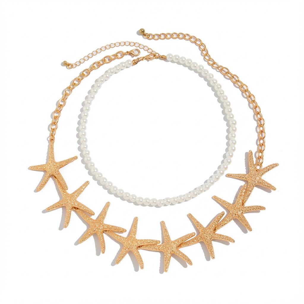 Vintage Frosted Starfish Pearl Double Layer Necklace