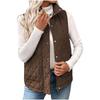 Women's Fashion Quilted Sleeveless Short Vest with Stand Collar Buttons and Zipper