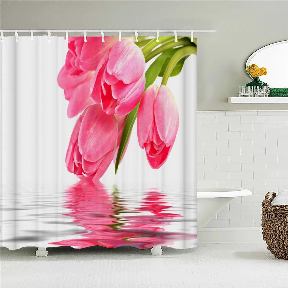 Romantic Rose Garden Print Water-resistant Shower Curtain with Lush Floral Design for Romantic and Serene Bathroom Decor