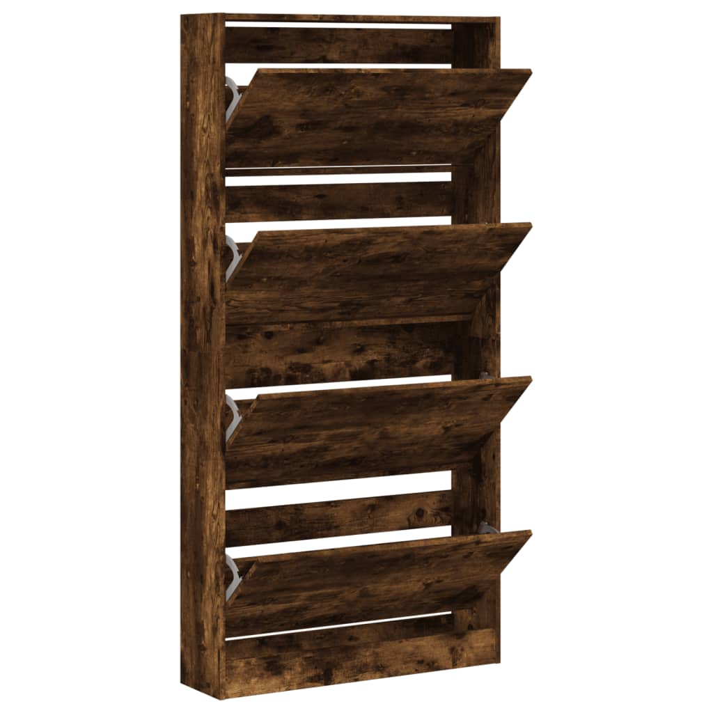 Shoe Cabinet with 4 Doors Smoked Oak Finish 80 x 21 x 163.5 cm