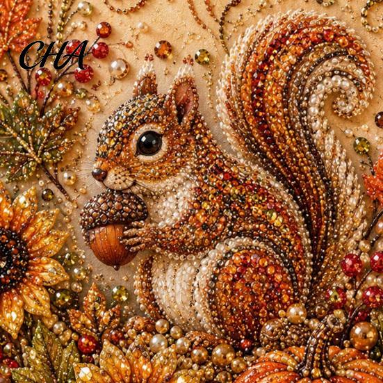 Relaxing Stress Relief Hobbies Autumn Faux Pearl Painting Kit, Fall Theme Art DIY Kit for Handmade Wall Decor Adults, Fox Pumpkin 3D Craft Set