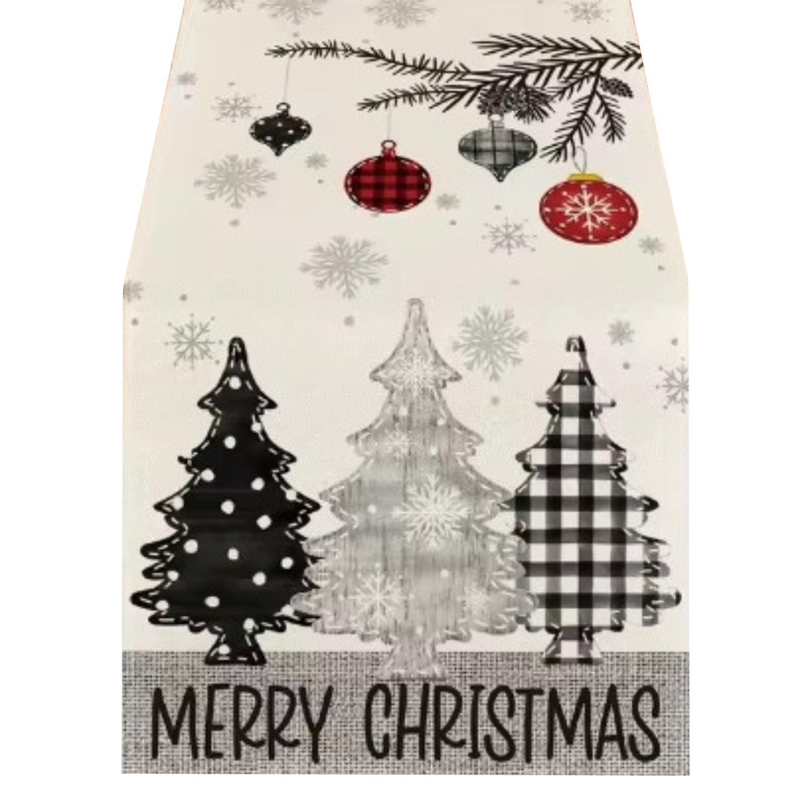 

33x275cm Plaid Christmas Trees Merry Xmas Table Runner, Seasonal Winter Holiday Kitchen Dining Table Decoration For Indoor Outdoor Home Party Decor One Size