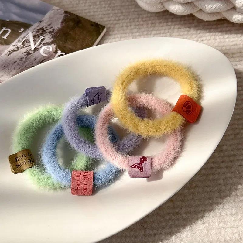 Autumn and Winter Plush Maillard Color Hair Rope Girl All-match Marine Belt Head Rope High Elasticity Basic Rubber Band Hair Ring