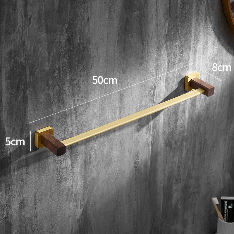 Wood Bathroom Towel Bar Brushed Gold Wall Mount Towel Rack Aluminum Shower Towel Hanger Single Pole Towel Rack 40cm-60cm