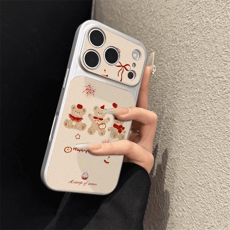 Fireworks bear is suitable for iPhone17promax mobile phone case Apple 16pro new 15pro niche 16 leather.