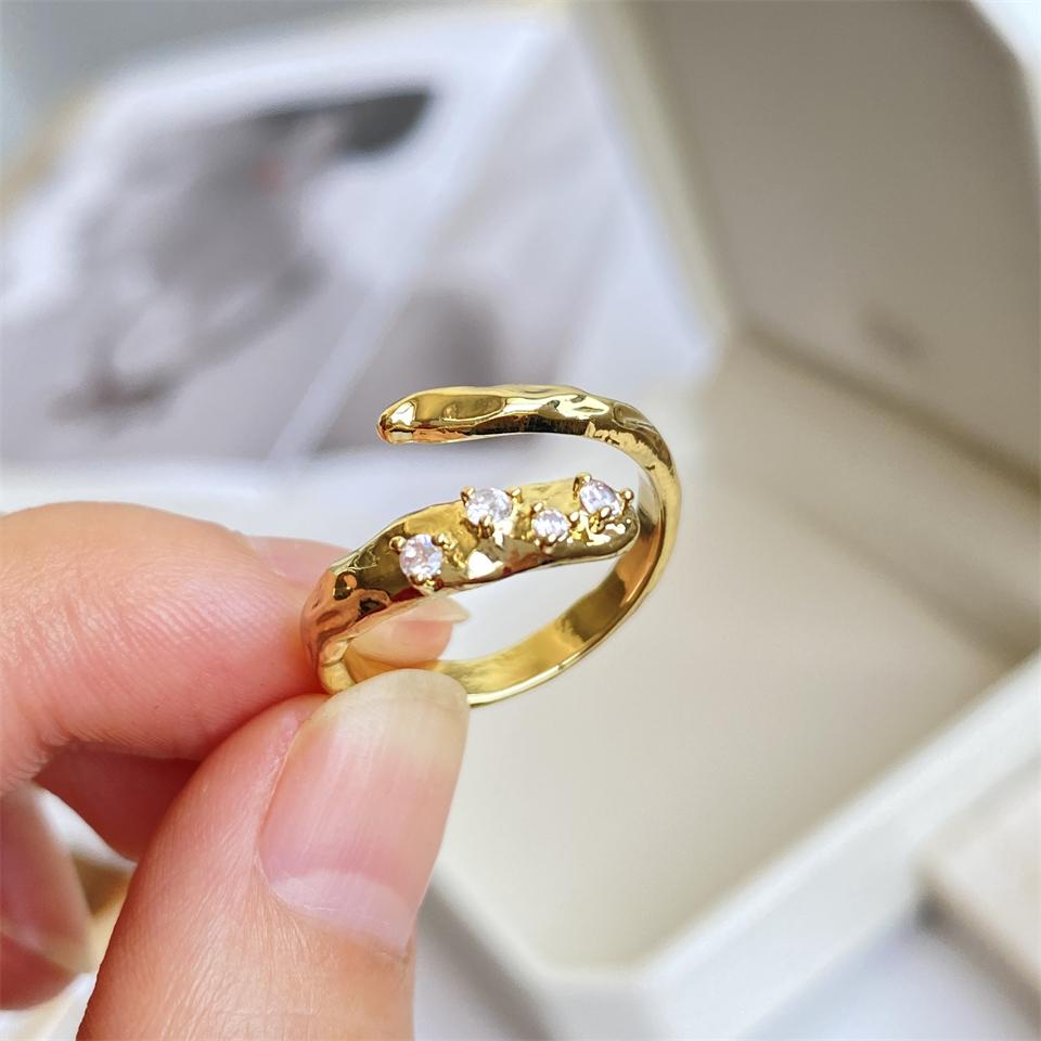 Zircon Double Crossed Shape Rings For Women Gold Plated Stainless Steel Cross Ring Luxury Wedding Couple Rings Aesthetic Jewerly