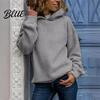 Thick Hoodie Fall Winter Women Pure Color Loose Long Sleeves Elastic Relaxed Fit Pullover Cuff Warm Sport Top Casual Style Street Wear Autumn