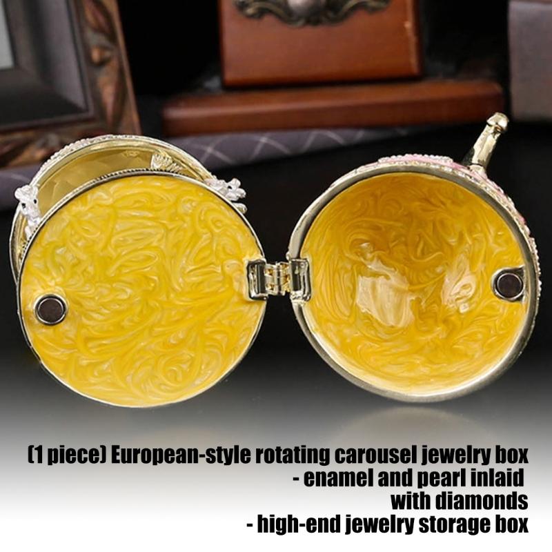 European Style Zinc Alloy Jewelry Organizers Featuring Rotating Carousel Design and Rhinestones Decors
