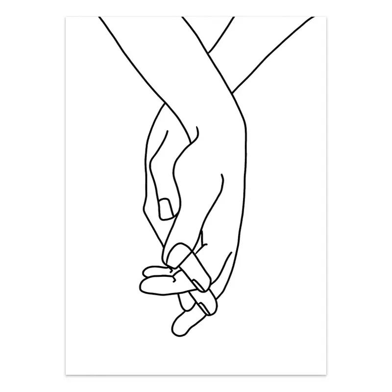 Black White Couple Line Wall Art Canvas Painting Line Drawing Hand Love Kiss Posters and Prints Nordic Picture Living Room Decor