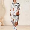 Women Plus Size Printed Nurse Scrub Set V Neck Long Sleeve Pocket Top And Long Pants