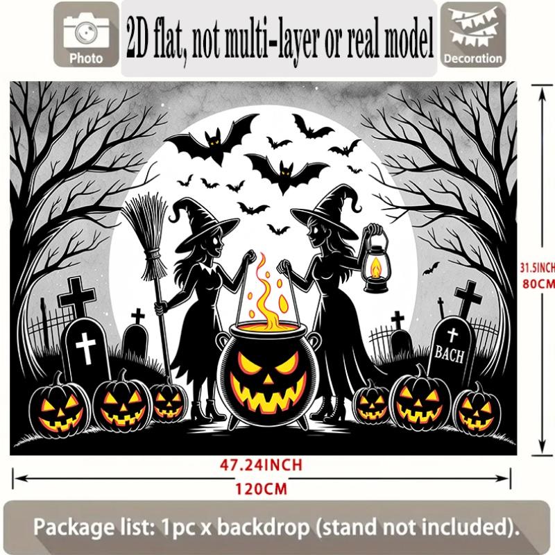 Party Backdrop Halloween Flat Banners Pumpkin Witches Bats Graveyard Celebrations Wedding Celebration Photo Booth Front Door Decor