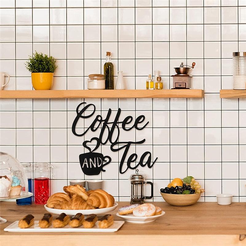 

AD23-1 PCS Coffee Sign And Tea Bar Metal Hanging Wall Art Black Cup Decor Letter Metal Decorations For Cafe Farmhouse Kitchen чёрный