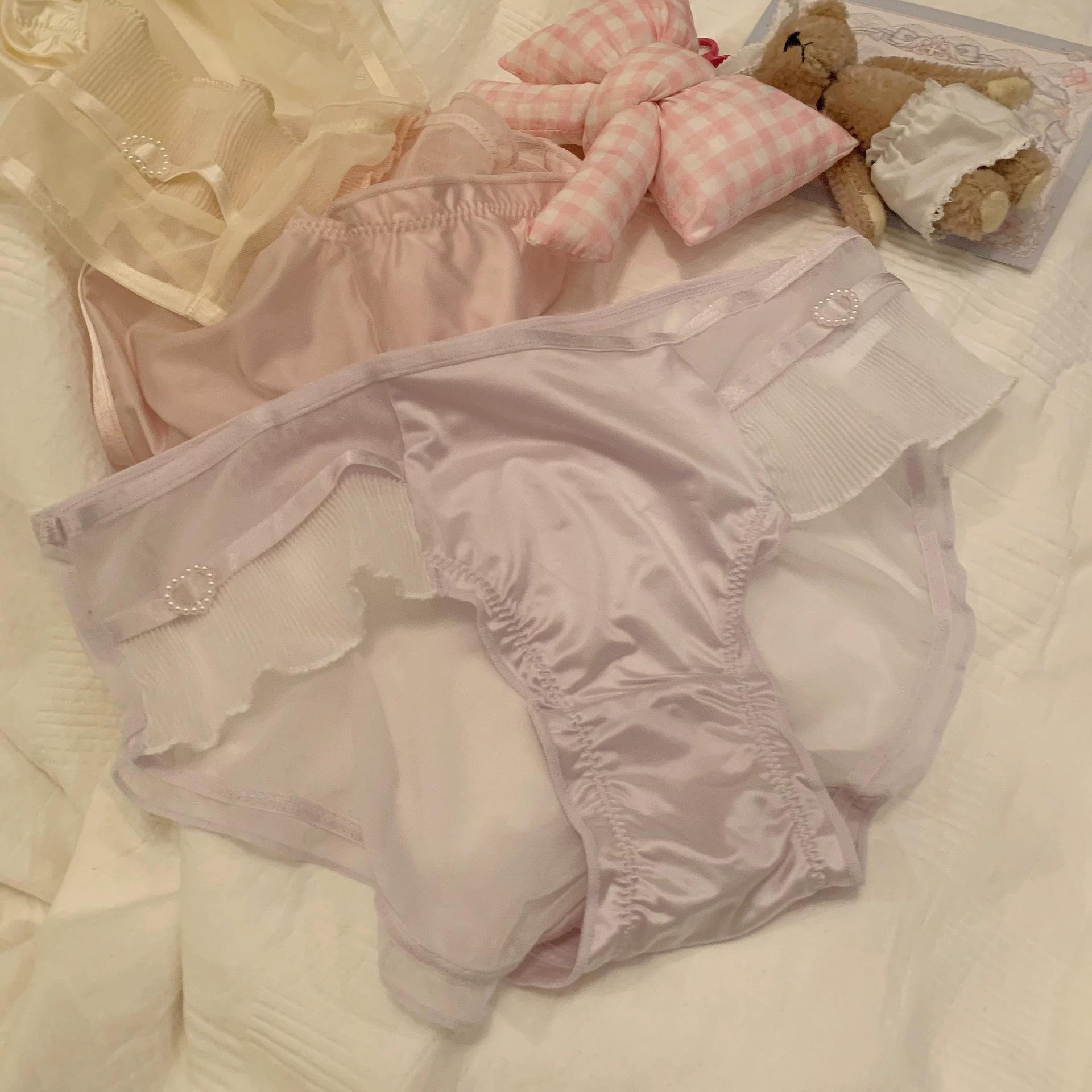 

Весенне-летние трусики из сетки ледяного шелка с цветными блоками и низкой посадкой, с пряжкой в виде жемчужного сердца One Size фиолетовый/серый