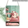 2D Flat, Cute Pig Relaxing on Couch Aluminum Sign - Retro Funny Animal Wall Decor Living Room, Man Cave, Bar Decor, Game Room, Funny Home Decor, Pig