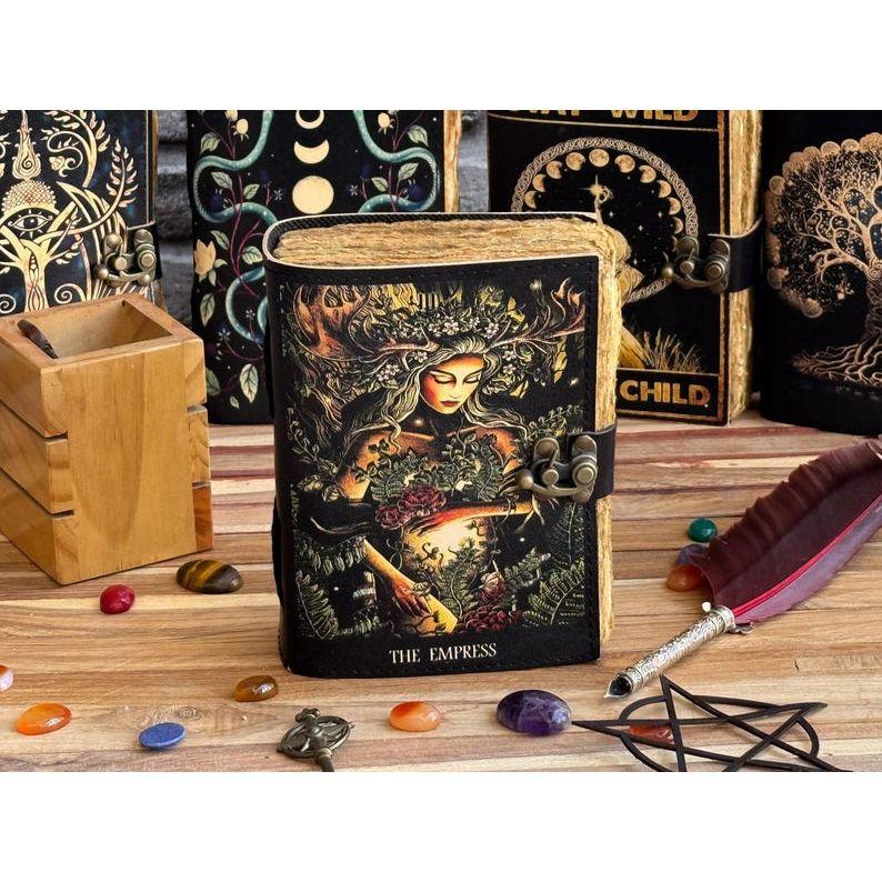 Blank Spell Book of Shadows Journal with Lock Clasp Handmade Leather Diary Printed Mother Earth Prayer Pagan Witchcraft Notebook