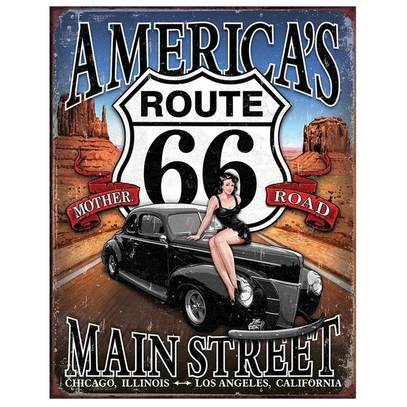 Vintage Historic Old Rout66 Tin Sign Metal Poster Wall Decor For Bar Restaurants Garage Workshop Cafe Club Plaque Man Cave Wall