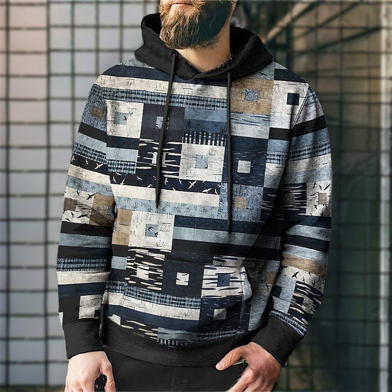 Fashion Hoodies & Sweatshirts (men’s) Plus Size Men's Clothing, Autumn and Winter Plaid Retro Hooded Sweatshirt