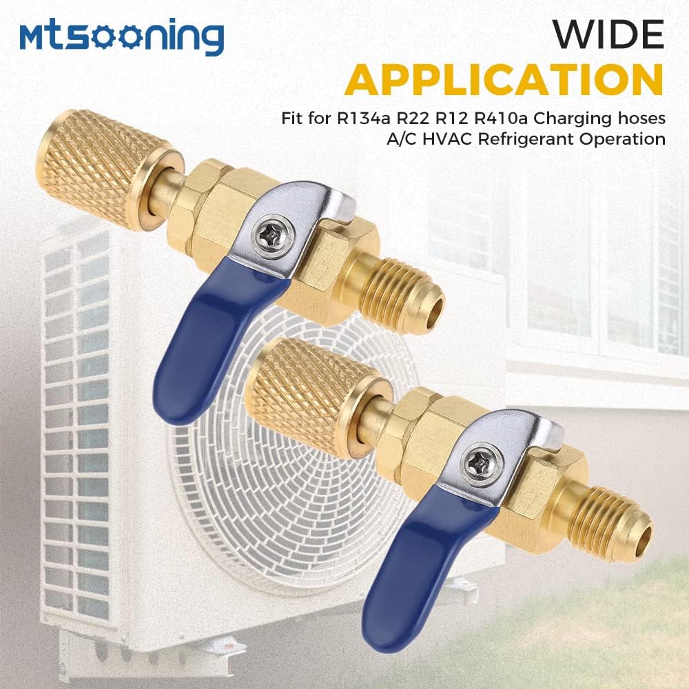 Mtsooning Air Conditioner Ball Valve 1/4" SAE Adapter Straight Refrigerant Valve Replacement for R134a R22 R12 R410a Charging Hoses A/C HVAC