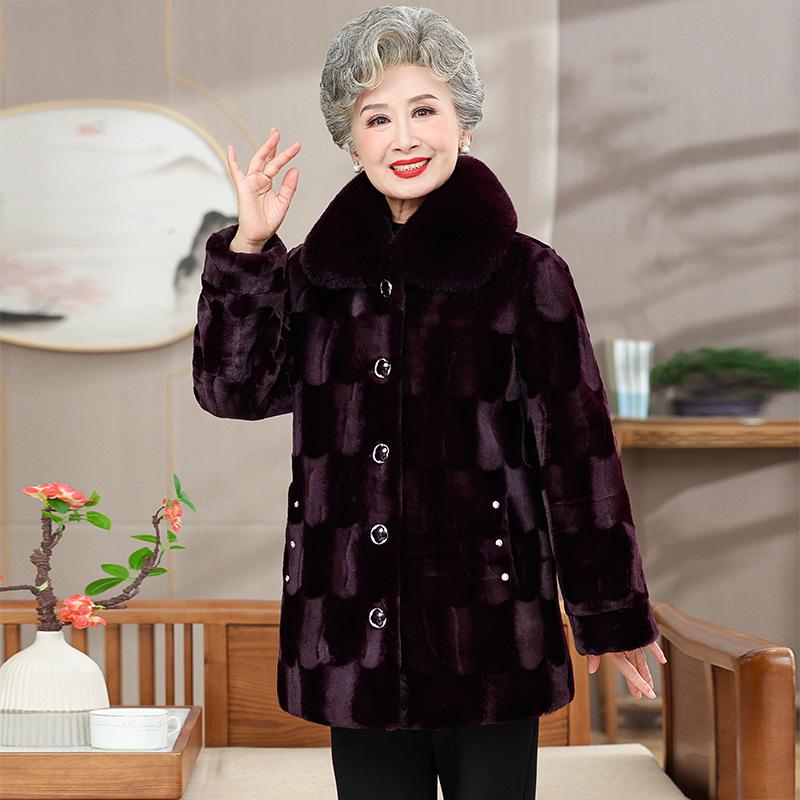 Women's Mink Velvet Faux Fur Mid-Length Padded Coat - Thick Winter Wear for Grandma and Mom
