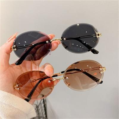 2024 Rimless Oval Sunglasses Vintage Metal Punk Sun Glasses Trendy Frameless Shades UV400 Protection