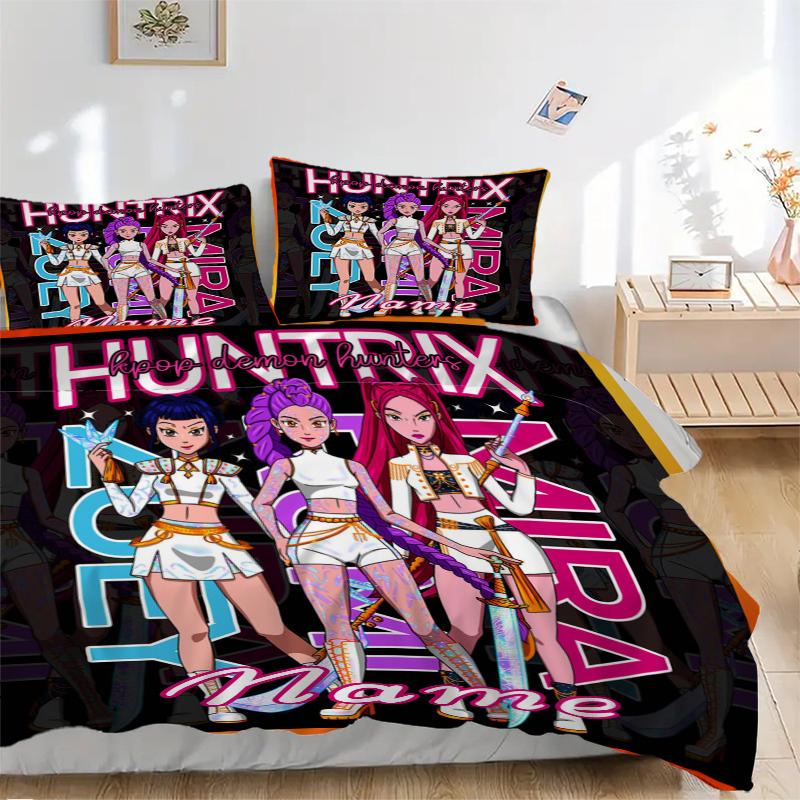 Custom Textile Kpop Demon Hunters Bedding 3 Piece Set HD Print Duvet Cover Pillowcases for Teens Adult Bedroom Decoration