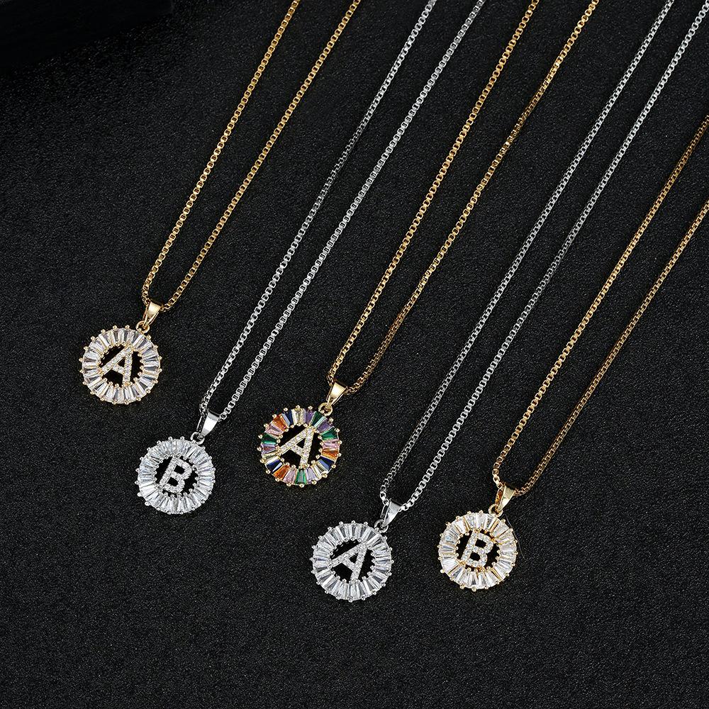 Xiyin Multicolor Zircon Copper Clavicle Chain Necklace with 26 Initial Pendants for Women