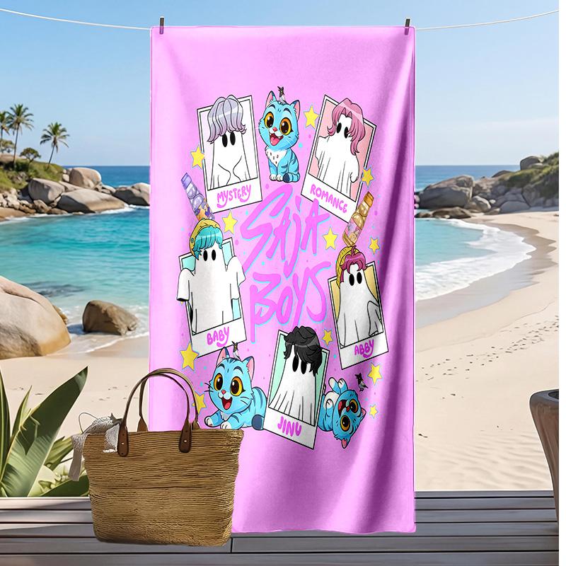 Asciugamano da Spiaggia Stampato Kpop Demon Hunters, Asciugamano Grande Assorbente ad Asciugatura Rapida per Estate e Attività all'Aperto in Acqua