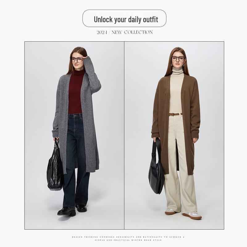 Women's Winter Mid-Length V-Neck Wool Sweater Cardigan