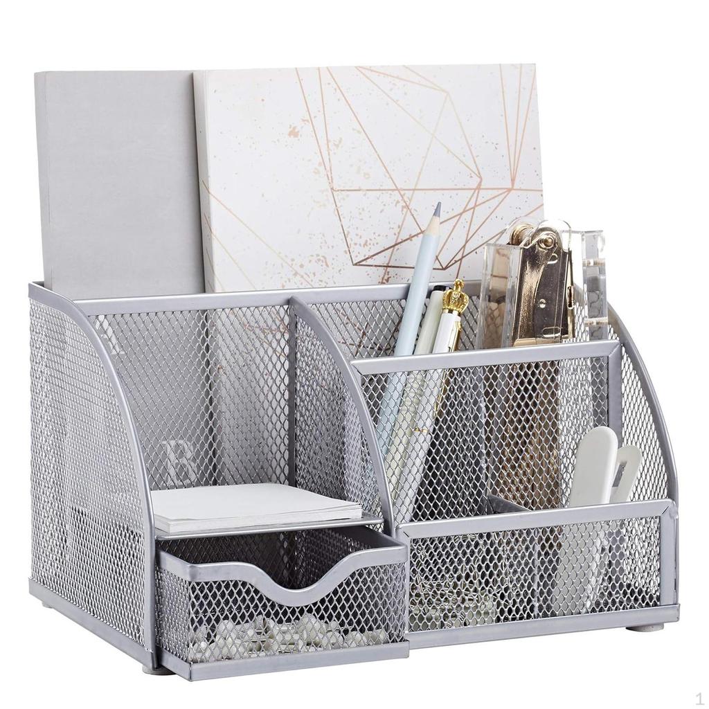 Mesh Pen Holder Multipurpose Sturdy 6 Compartments for Office Classroom Pens black